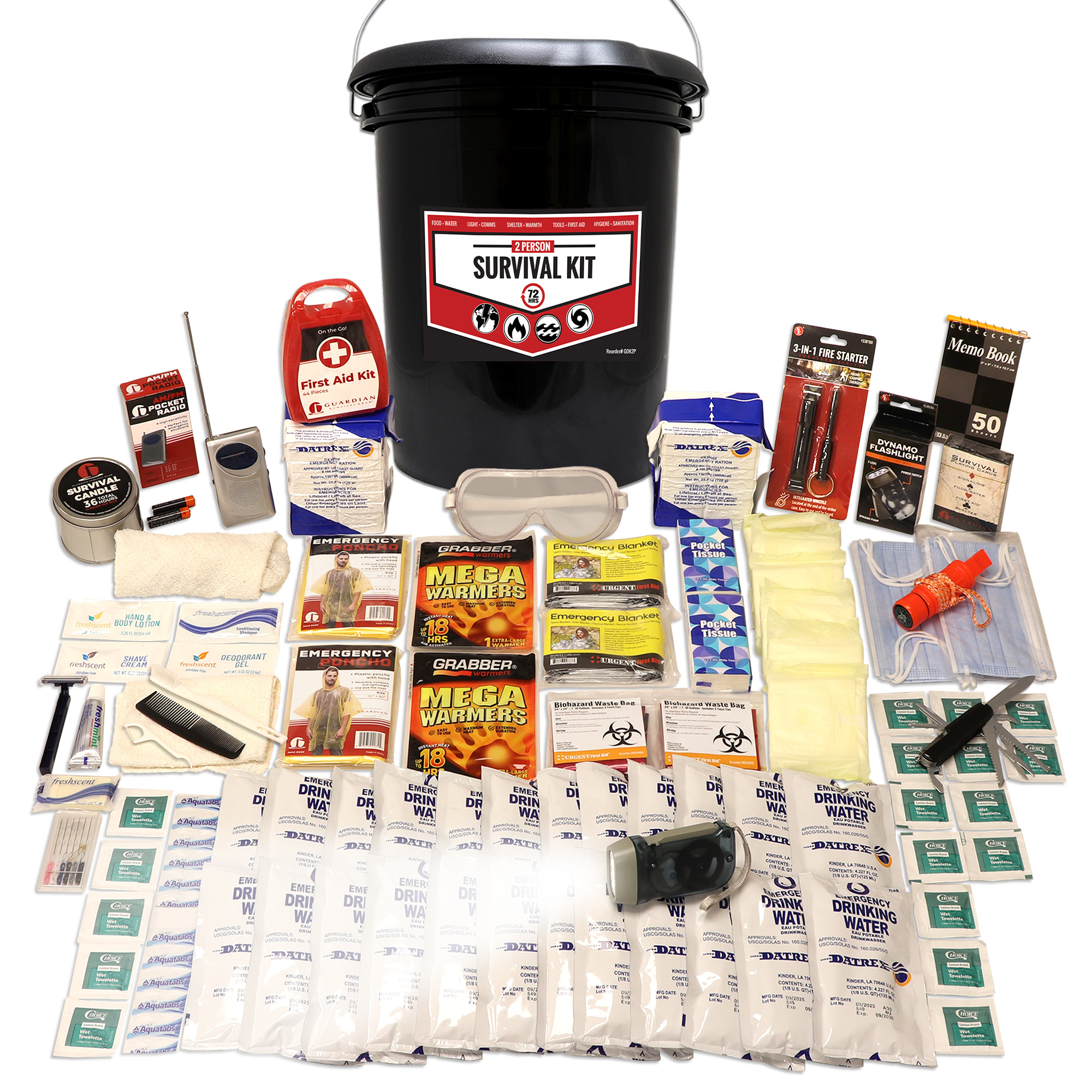 2 Person Essential Survival Kit, Bucket and Lid