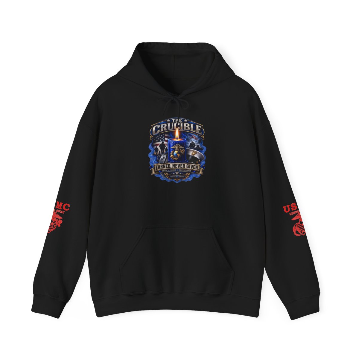 Crucible Marine Corps Hoodie – 'Feel The Power' USMC Eagle Globe & Anchor Sweatshirt
