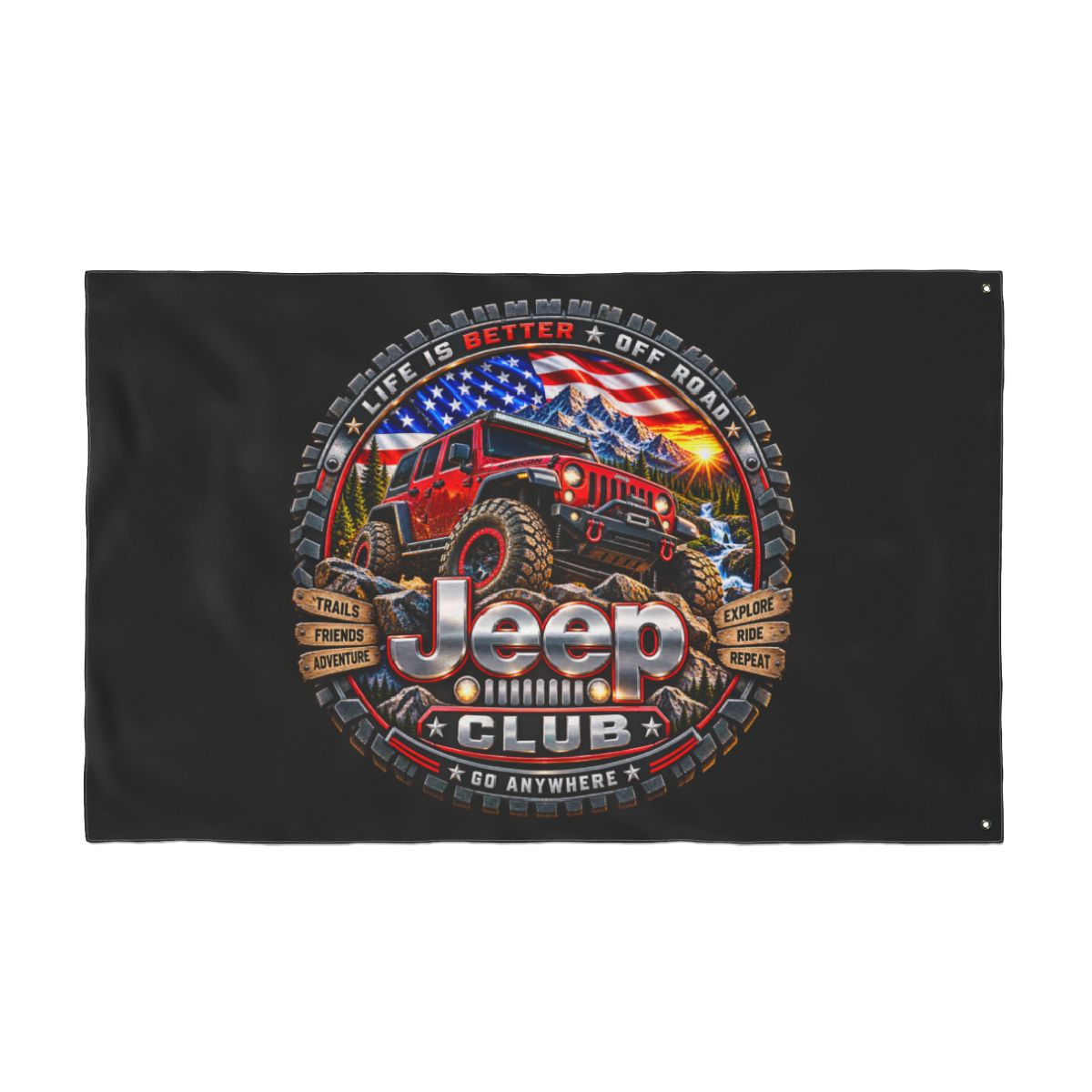 Double-Sided Jeep Club Flag – American Flag & Off-Road Jeep Design — back