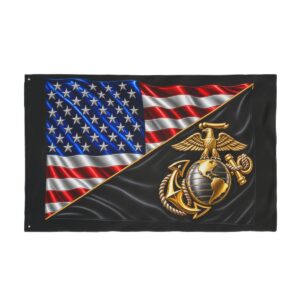 Double-Sided US Marine Corps Flag — "Feel the Power" Patriotic Battle EGA Banner