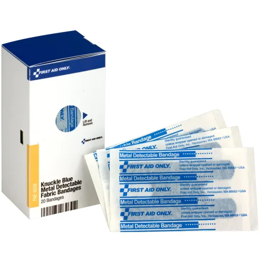 Visible Blue Metal Detectable Knuckle Bandages Latex-Free, 20 each