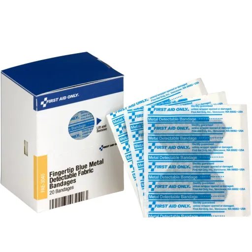 Visible Blue Metal Detectable Fingertip Bandages Latex-Free, 20 each