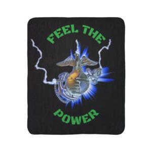 Feel The Power Fleece Sherpa Blanket — Electric USMC Globe & Anchor Design