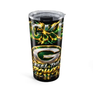 Green Bay Football 20oz Tumbler – Feel The Power Stainless Travel Mug