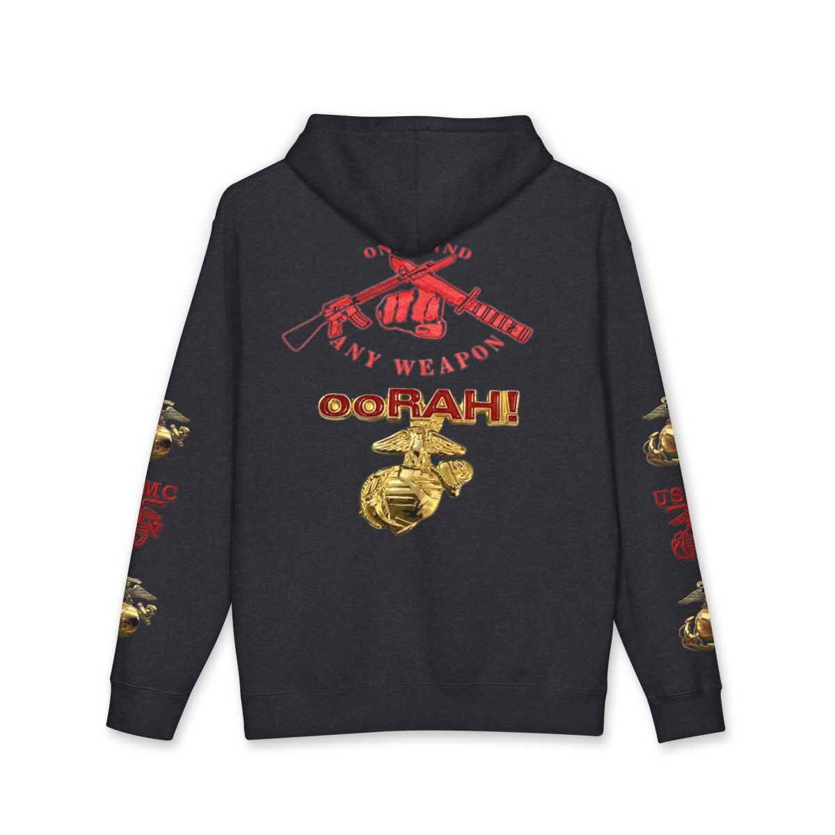Marine Corps Oorah Hoodie — US Flag & Eagle Globe Anchor Camo Pullover — back