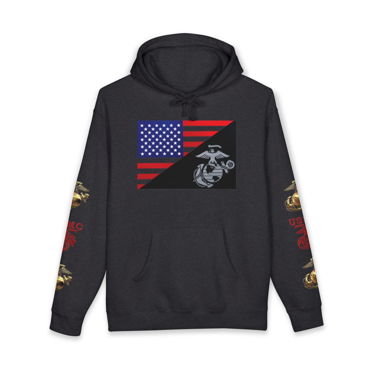 Marine Corps Oorah Hoodie — US Flag & Eagle Globe Anchor Camo Pullover