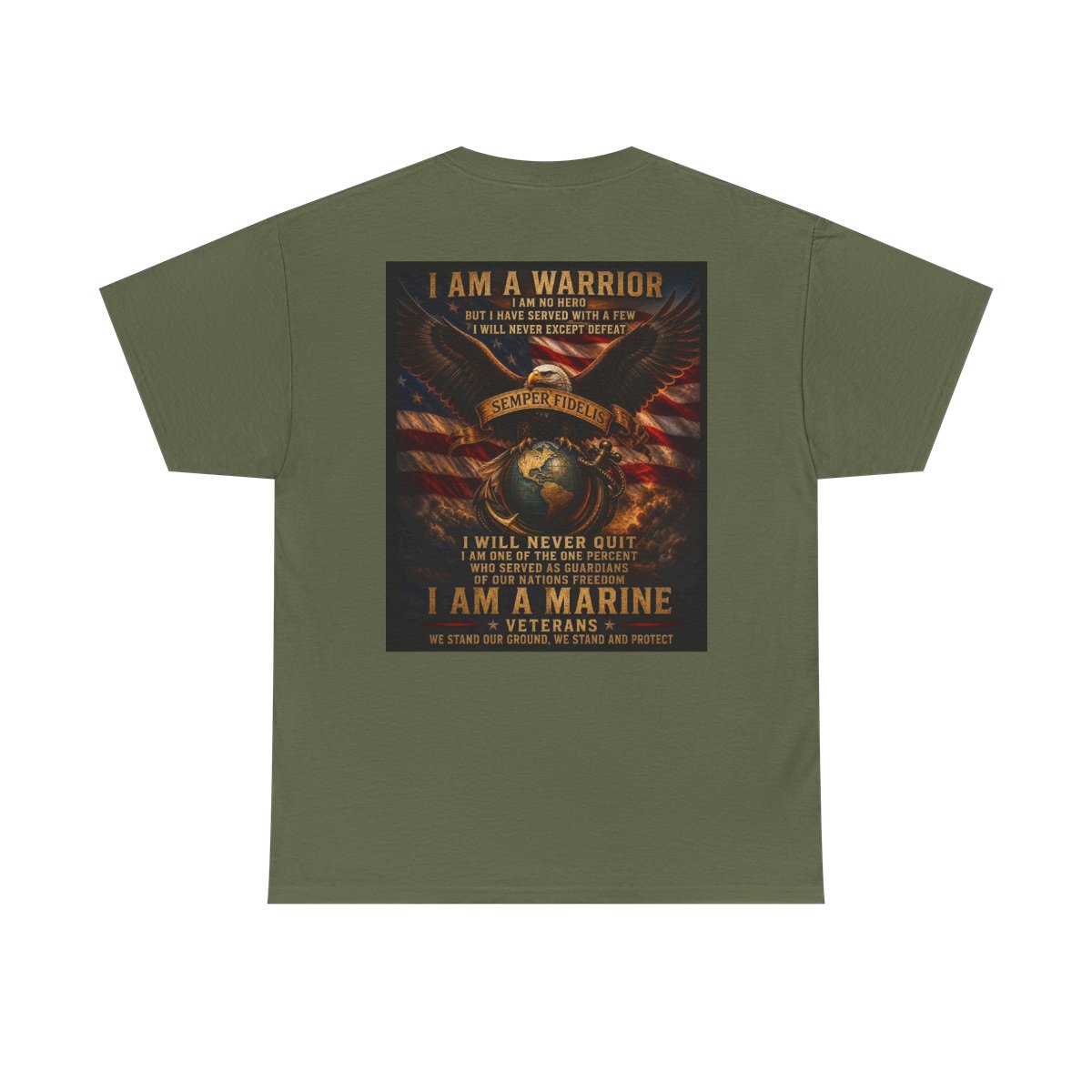 Marine Corps T-Shirt — "Why We Chose to Become Marines" & Veteran Warrior Design — back