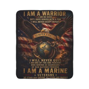 Marine Veteran Fleece Sherpa Blanket — "I Am a Warrior" Patriotic USMC Tribute