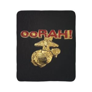 OORAH! US Marine Corps Emblem Fleece Sherpa Blanket – Military Gift & Veteran Throw