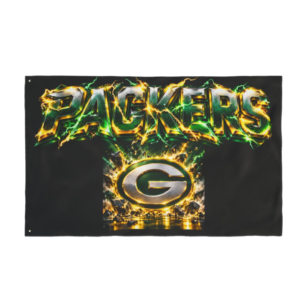 Packers Double-Sided Flag — "Feel the Power" Fire & Lightning Design