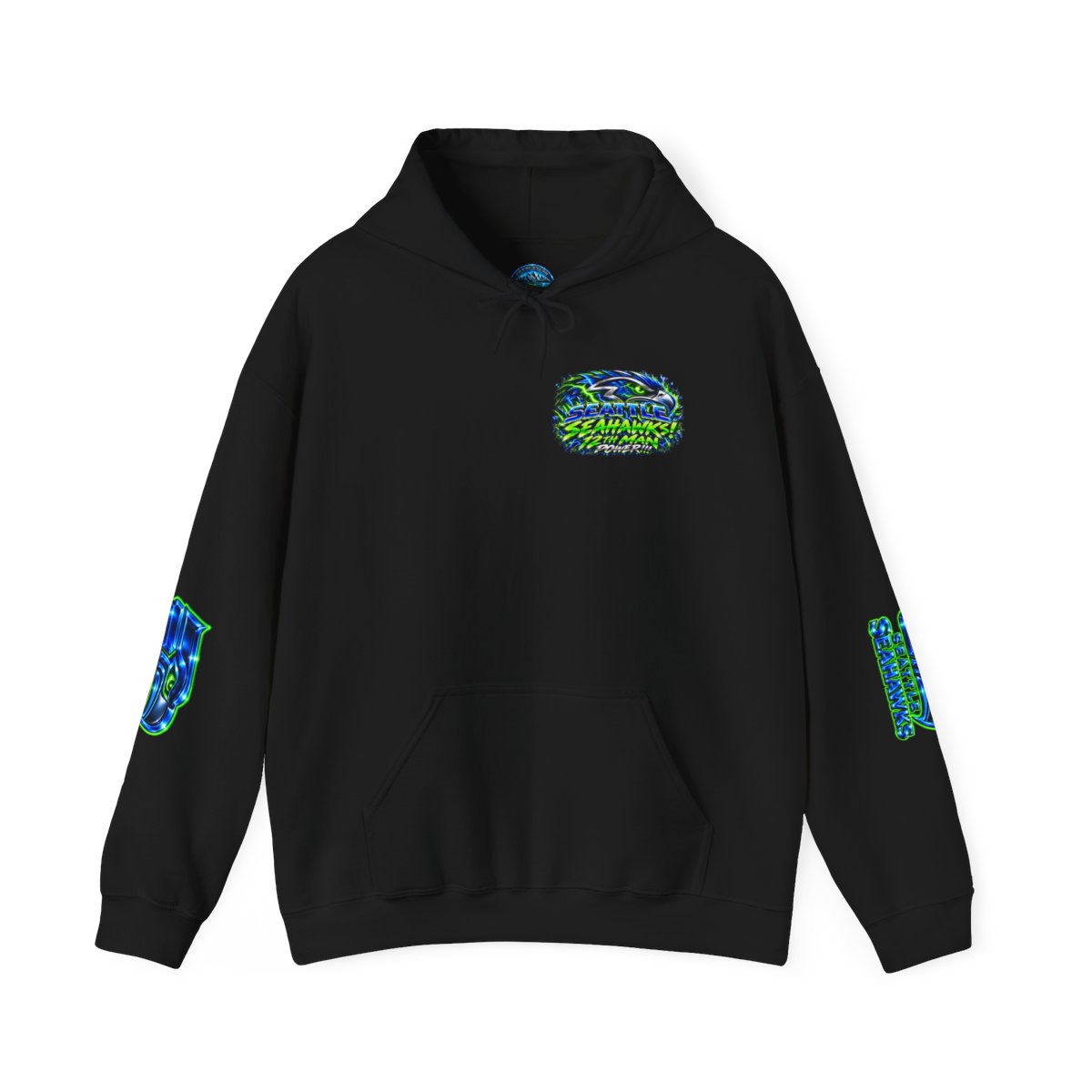 Seahawks 12th Man Hoodie – Neon Mascot Pullover — front