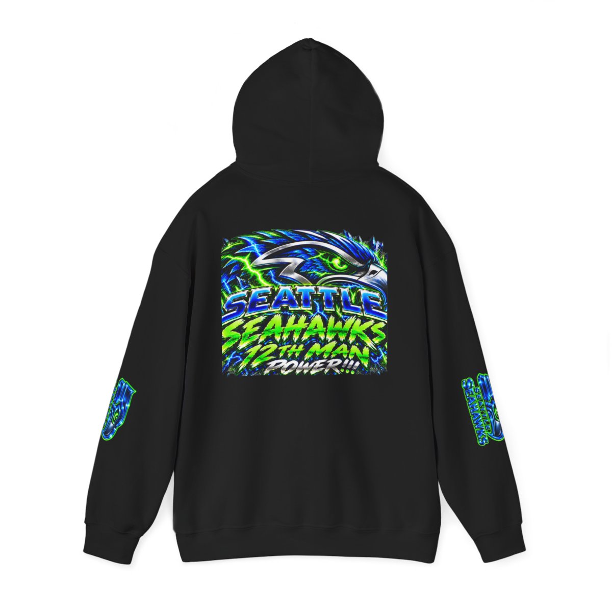 Seahawks 12th Man Hoodie – Neon Mascot Pullover — back