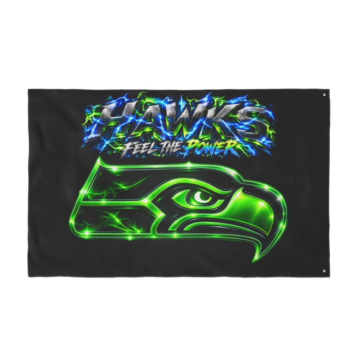 Seahawks "Feel The Power" Neon Logo Flag — Double-Sided Team Banner — back