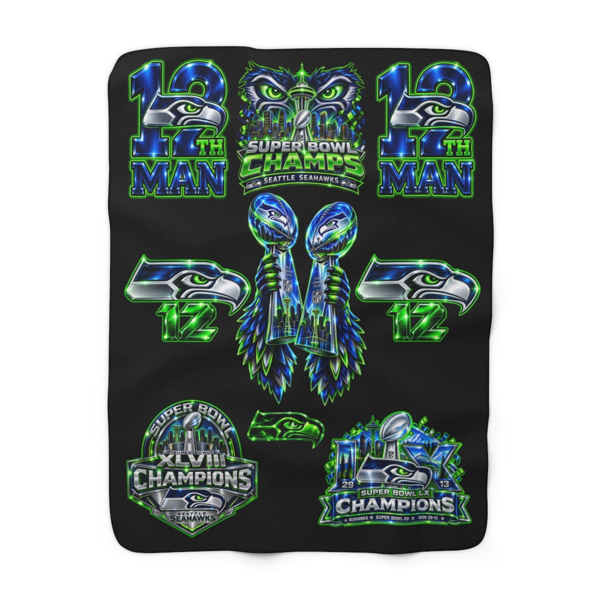 Seahawks Sherpa Fleece Blanket – Super Bowl Champions 12th Man Cozy Throw