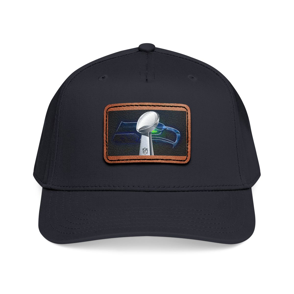 Seahawks Super Bowl Trophy Leather Patch Baseball Cap