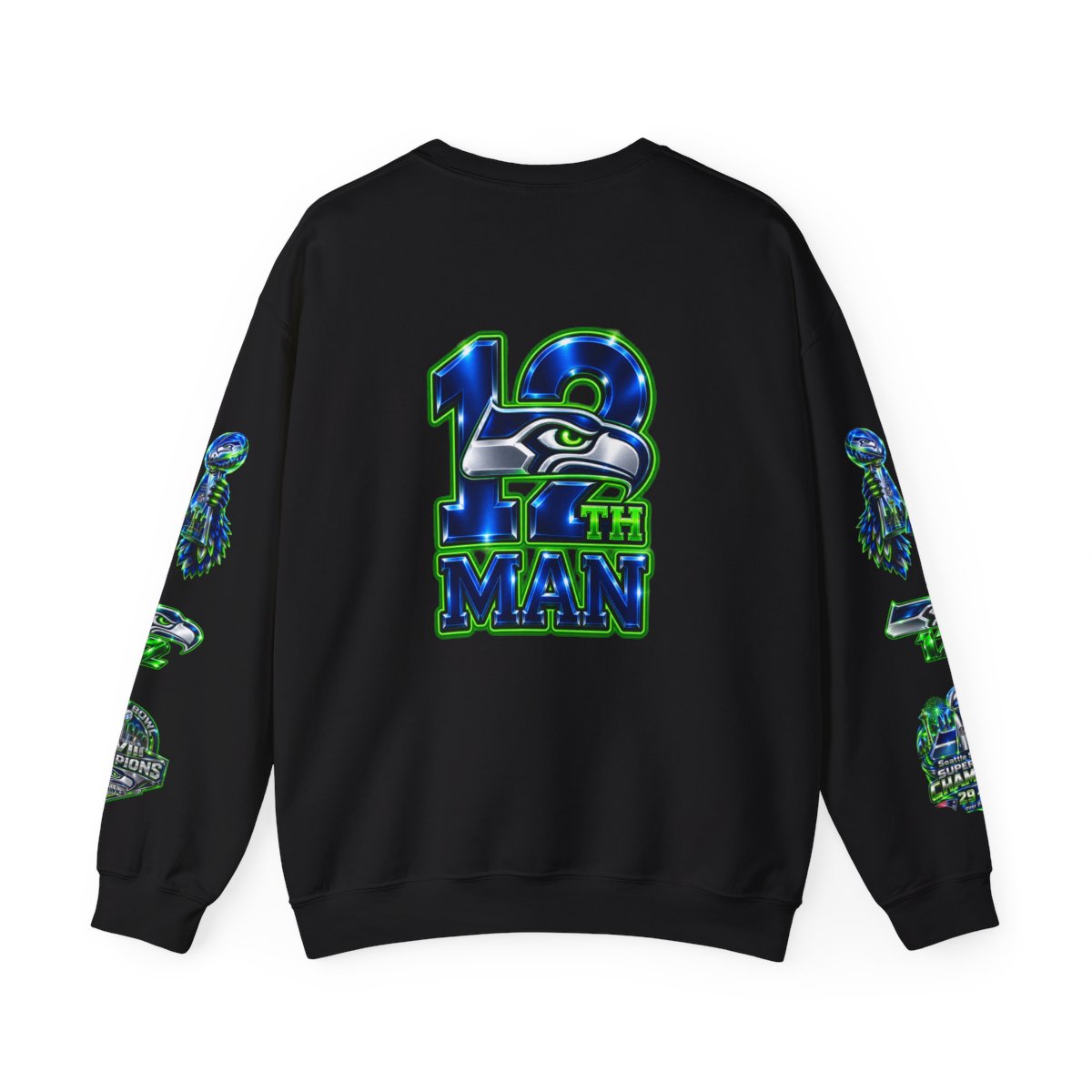 Seattle Seahawks 12th Man Crewneck Sweatshirt — NFL Fan Pullover — back