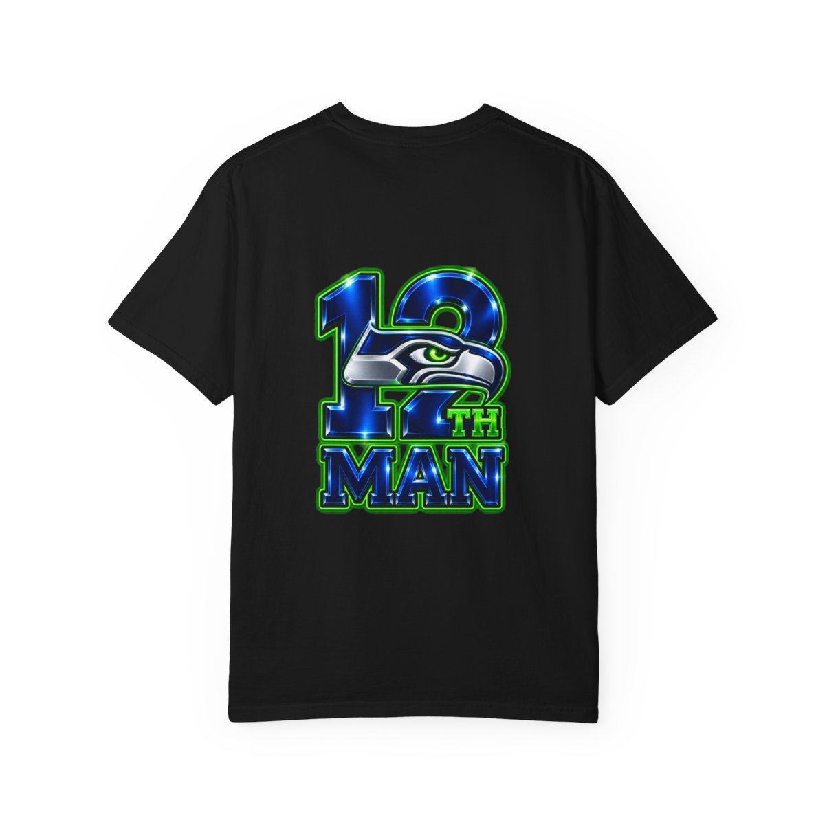 Seattle Seahawks 12th Man T-Shirt — Neon Logo Football Fan Tee — back