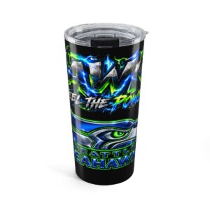 Seattle Seahawks 20oz Insulated Tumbler – 'Feel the Power' Neon Lightning Design