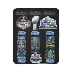 Seattle Seahawks Champions Fleece Sherpa Blanket – NFL Super Bowl Collage Throw
