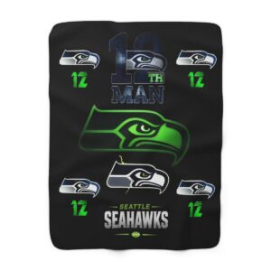 Seattle Seahawks Sherpa Fleece Blanket — 12th Man Logo Plush Throw