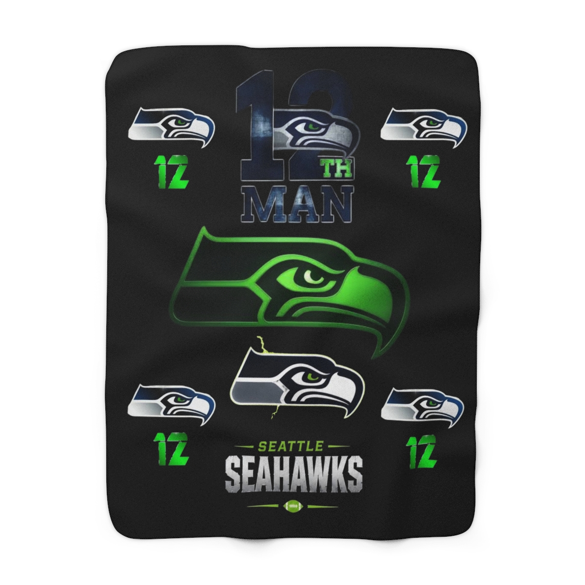 Seattle Seahawks Sherpa Fleece Blanket — 12th Man Logo Plush Throw