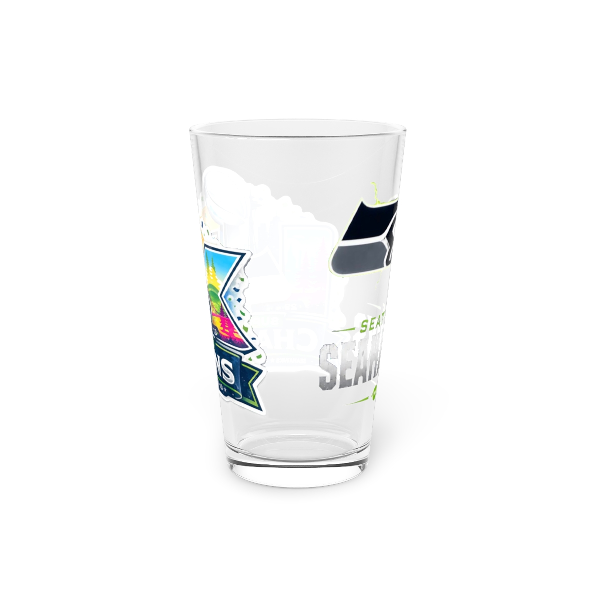 Seattle Seahawks Super Bowl Champions 16oz Pint Glass — NFL Fan Beer Glass — back