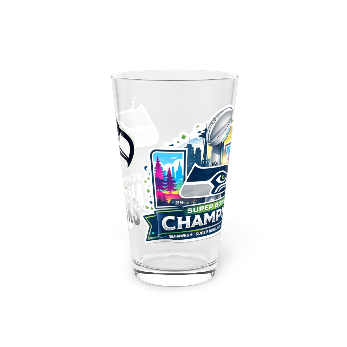 Seattle Seahawks Super Bowl Champions 16oz Pint Glass — NFL Fan Beer Glass