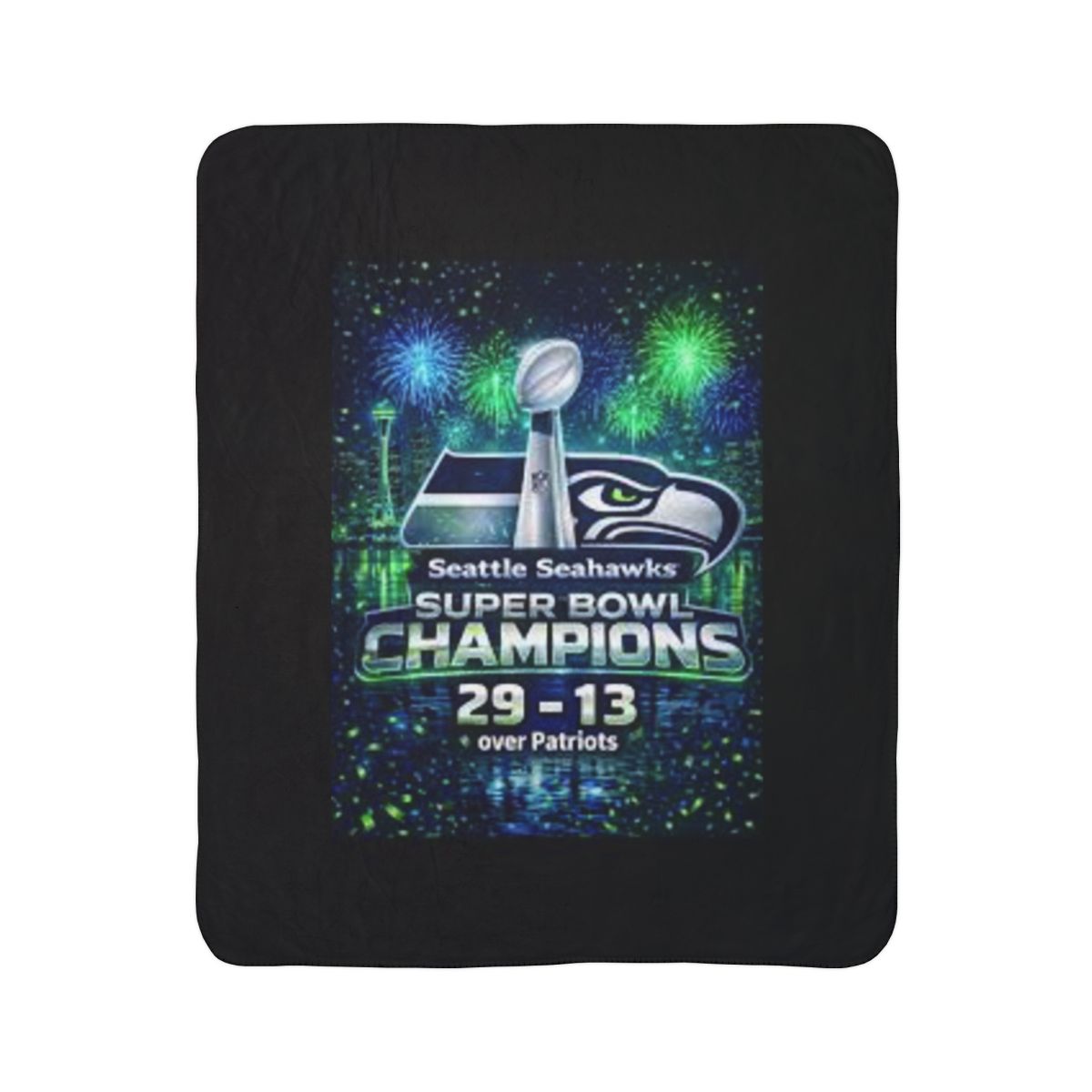 Seattle Seahawks Super Bowl Champions Fleece Blanket — 29-13 Victory Sherpa Throw