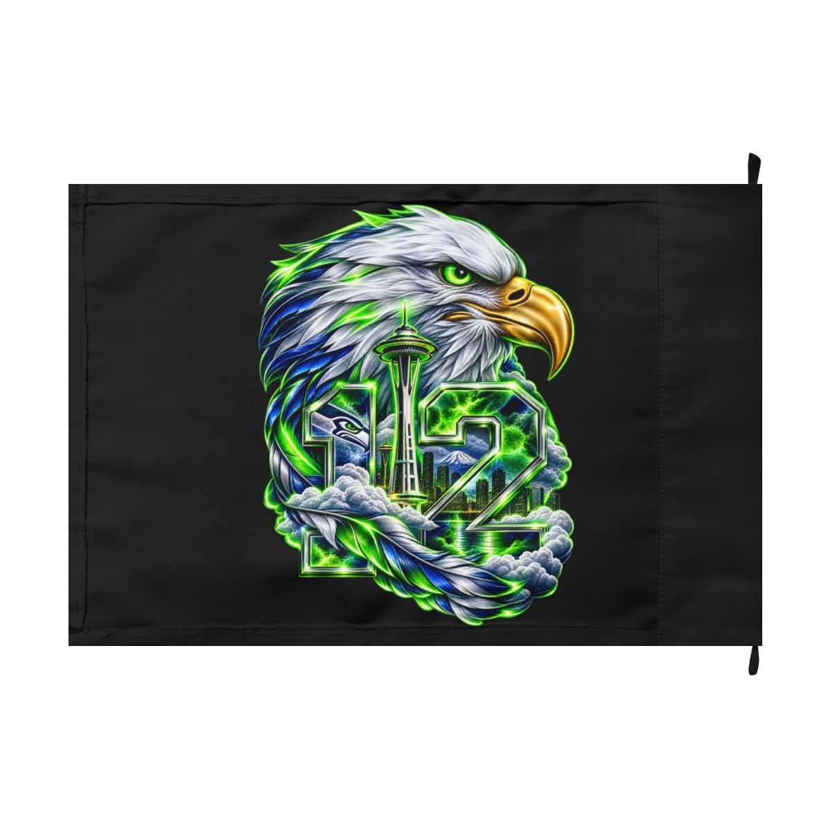 Seattle Seahawks 'Welcome to the Dark Side' Double-Sided Flag — Neon Eagle 12th Man Football Banner — back