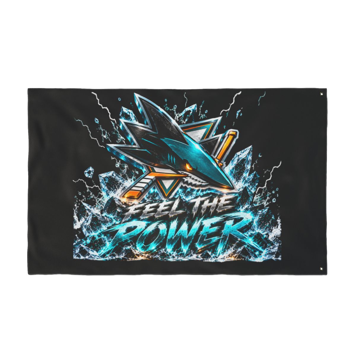 Sharks Double-Sided Team Flag — 'Feel the Power' Hockey Banner — back