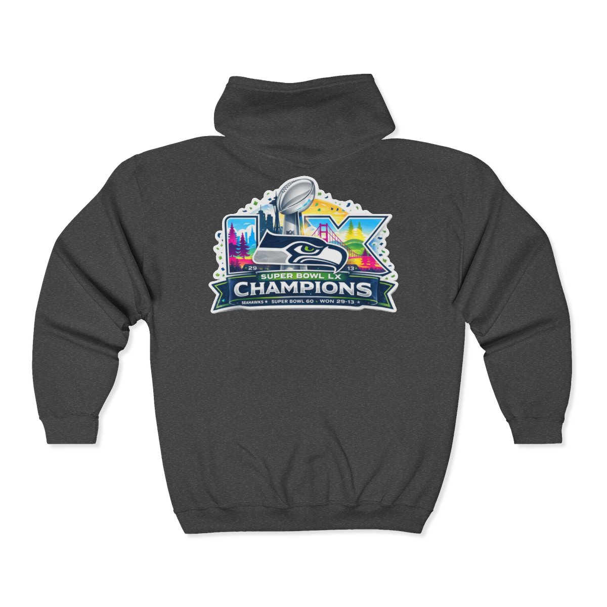 Super Bowl LX Champions Zip Hoodie — Team Football Championship Jacket — back