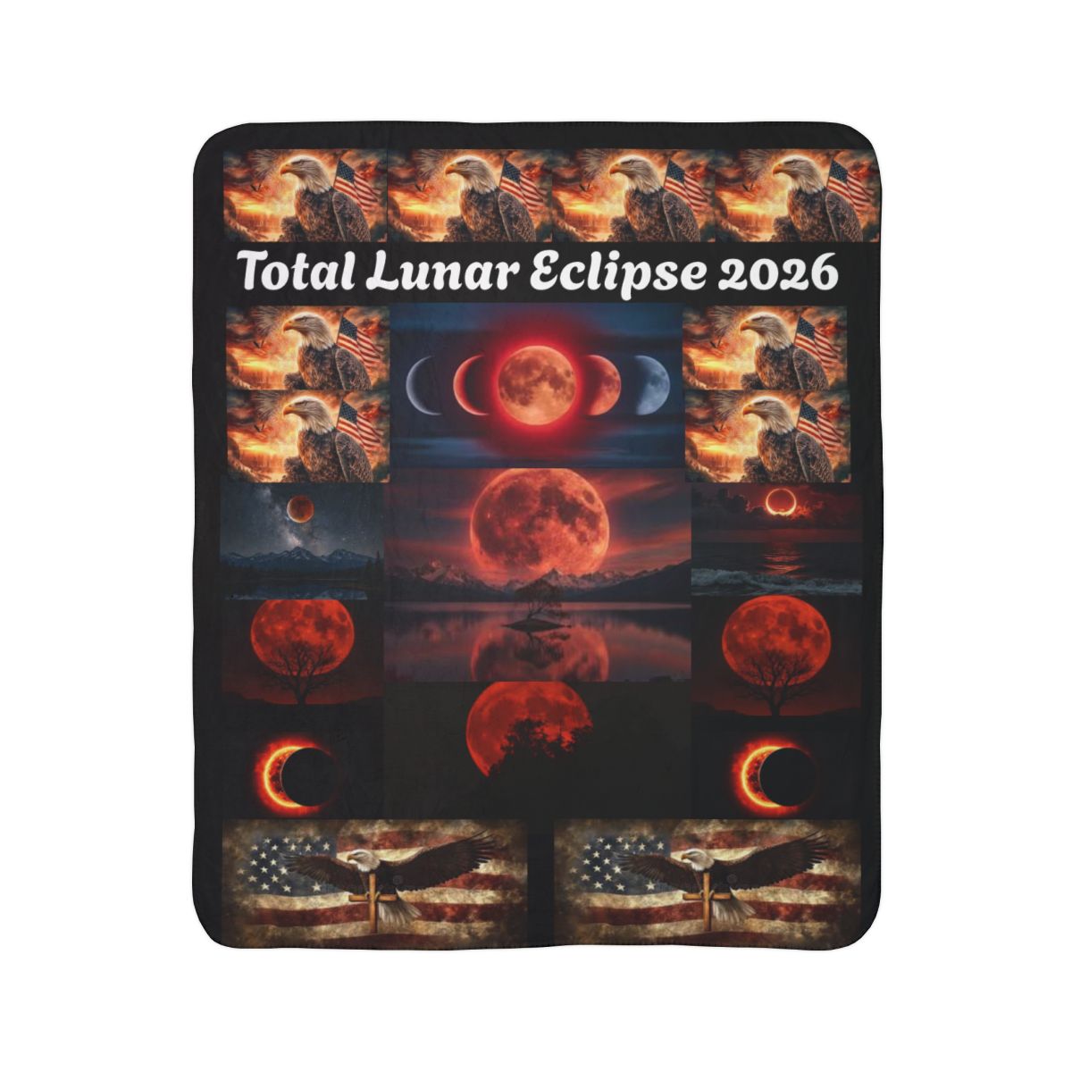 Total Lunar Eclipse 2026 Sherpa Blanket - Red Blood Moon Collage
