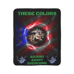 United States Marine Corps Sherpa Blanket - "These Colors" Adjust Adapt Overcome Comfort Throw