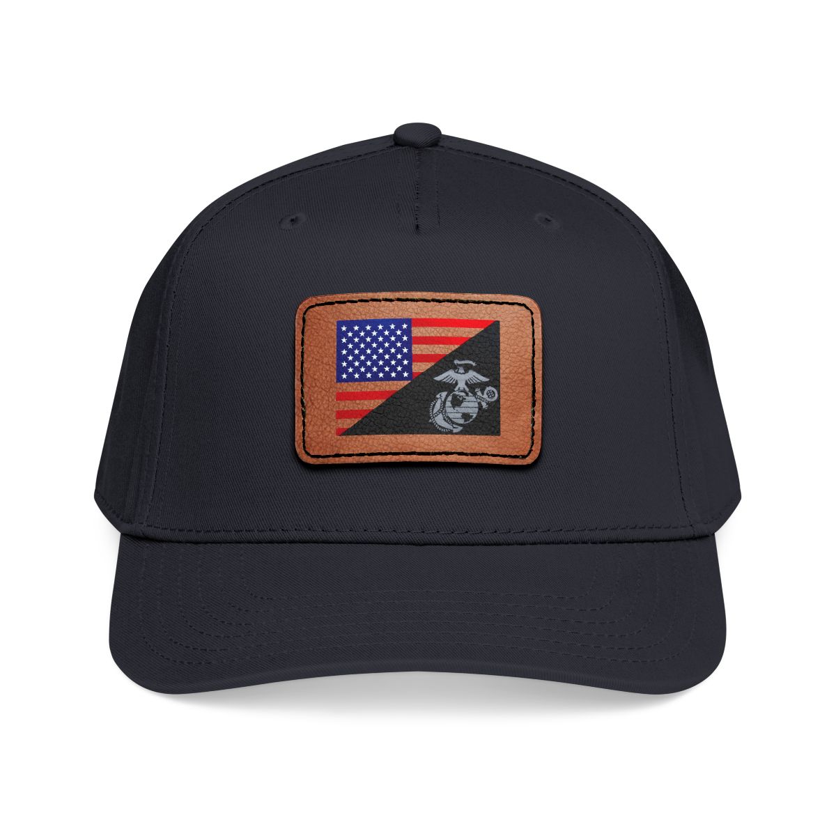 US Flag & Marine Corps Leather Patch Baseball Cap