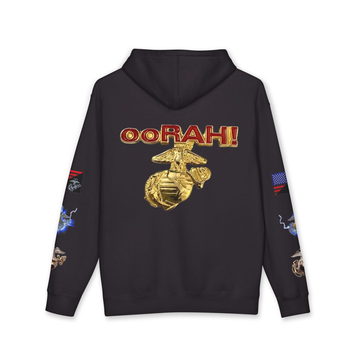 US Marine Corps OoRAH! Hoodie — Camouflage Military Pullover with Eagle Globe & Anchor — back
