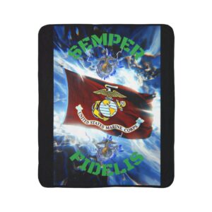 US Marine Corps "Semper Fidelis" Fleece Sherpa Blanket - Patriotic Military Throw