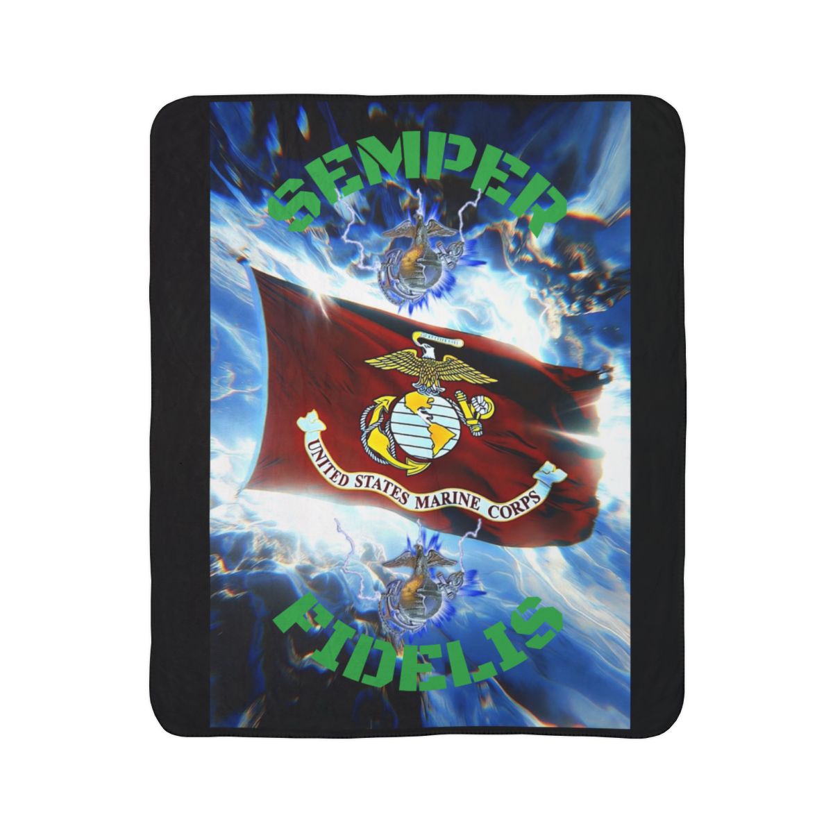 US Marine Corps "Semper Fidelis" Fleece Sherpa Blanket - Patriotic Military Throw