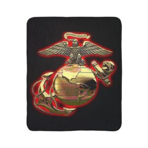 US Marines Emblem Fleece Sherpa Blanket – Semper Fidelis Eagle, Globe & Anchor Throw