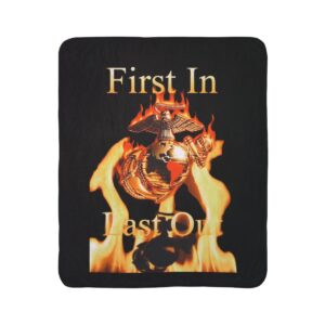 USMC Flame Emblem Fleece Sherpa Blanket — "First In, Last Out"