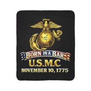 USMC Fleece Sherpa Blanket – "Born in a Barracks" Eagle Globe & Anchor November 10, 1775