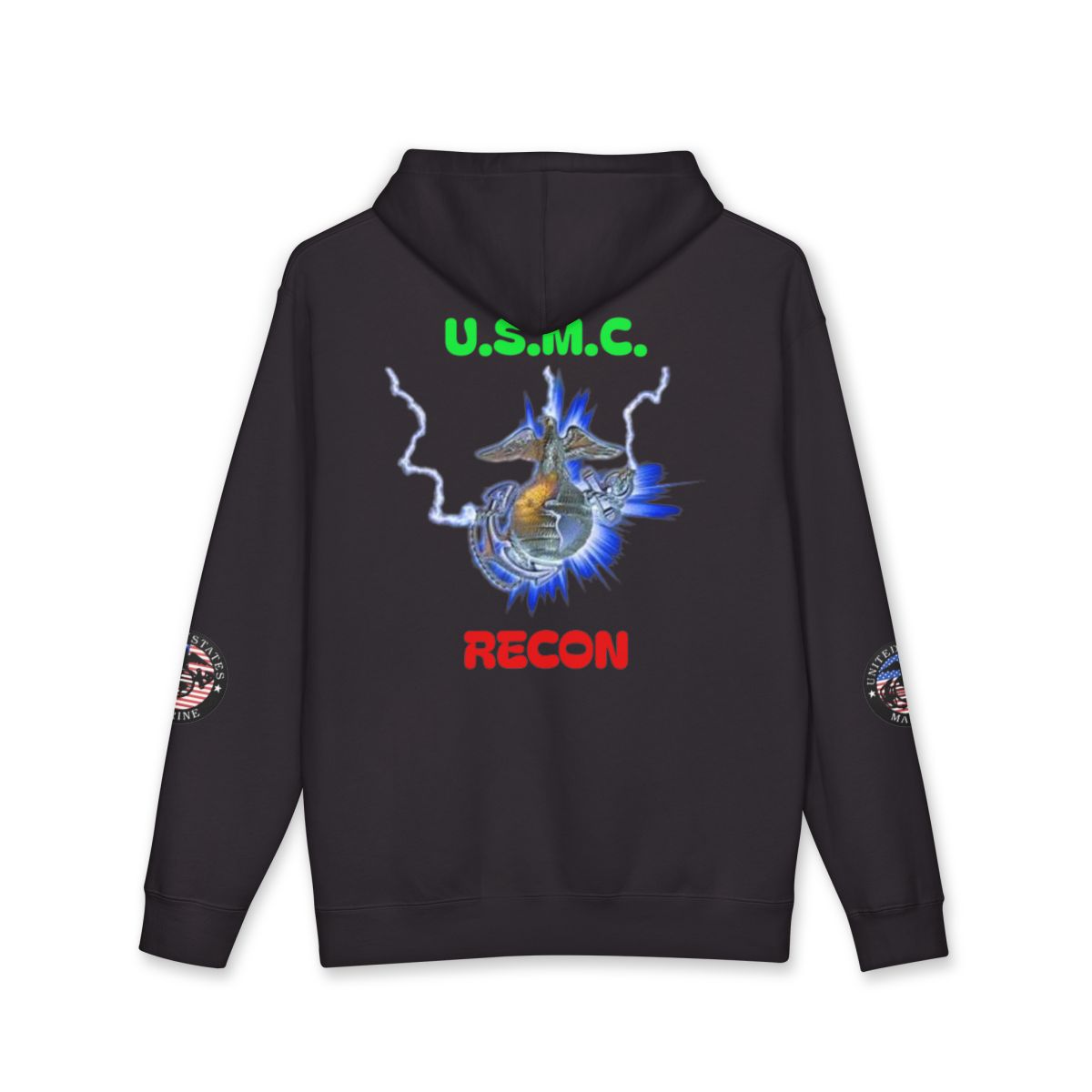 USMC Recon Hoodie — "Swift Silent Deadly" Veteran Marine Corps Flag Design — back