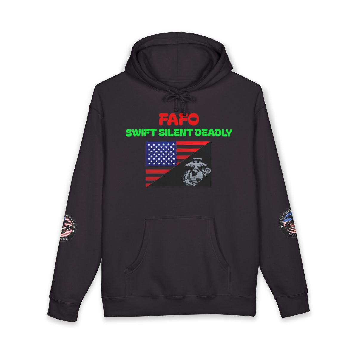 USMC Recon Hoodie — "Swift Silent Deadly" Veteran Marine Corps Flag Design